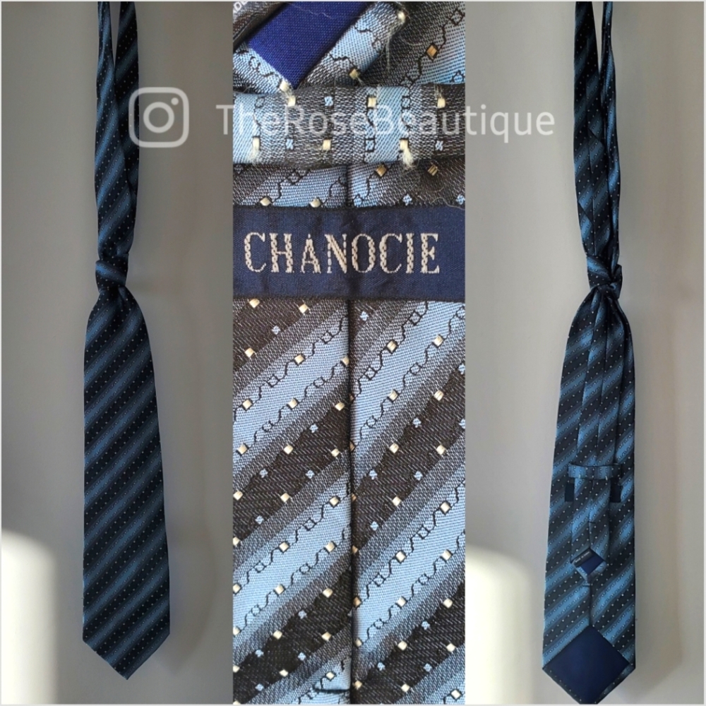CHANOCIE Blue Black White Stripe Tie